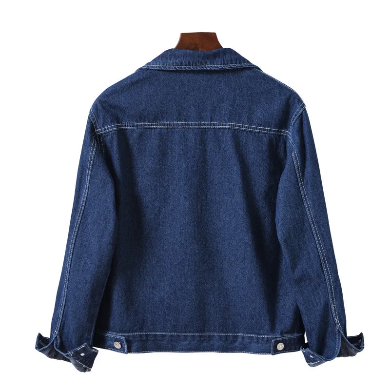 2026 Women's Blue Denim Jacket, Single Breasted Lapel Long Sleeve Coat, Pocket Decoration Casual Top Coats.