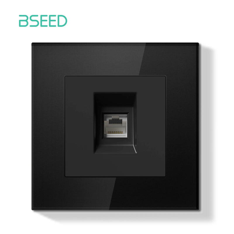 BSEED E Series 1/2Gang Button Light Switch Knob Dimmer Switch Wall EU Power Socket ST TV Socket Glass Panel Switch Socket Series