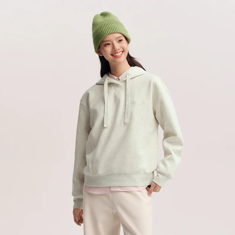 Semir Embroidered Hoodie Women Spring Hooded Loose Split Design Minimalist Gentle Style Casual Comfortable Pullover