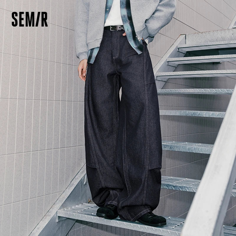 Semir Men Jeans Retro Loose Curved Barrel Leg Panel Soft Denim Casual Style Autumn Pants Casual Daily Wear 2026