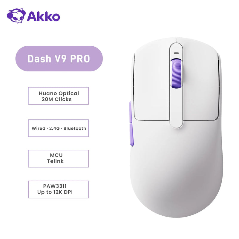 Akko Dash V9 Master/Pro Mouse PAW3955 / PAW3315 / PAW3311 Sensor 40g±3g Ultralight Ergonomic 8K Wireless E-sports Gaming Mouse
