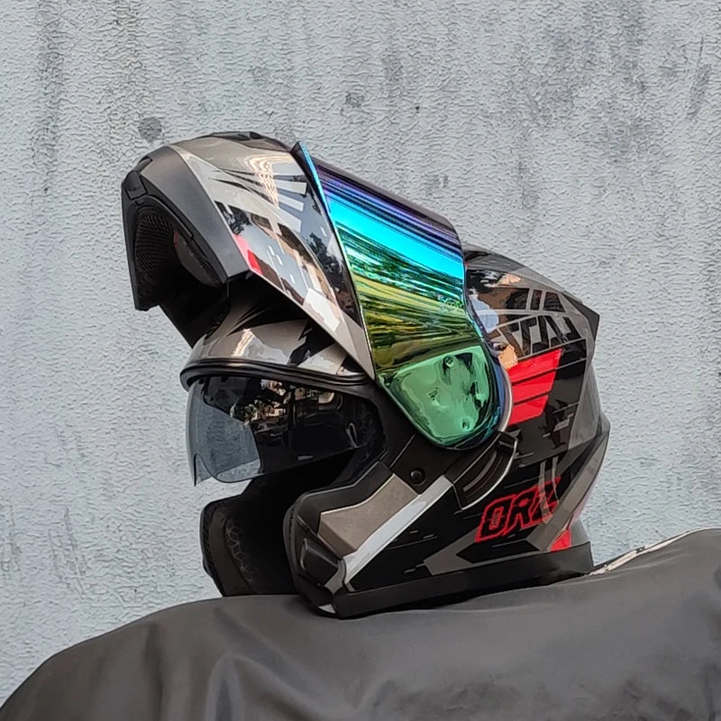 Motorcycle Open Face Modular Flip Up Full Face Helmet for Adult Men and Women DOT Approved Moto Helmets ORZ-162