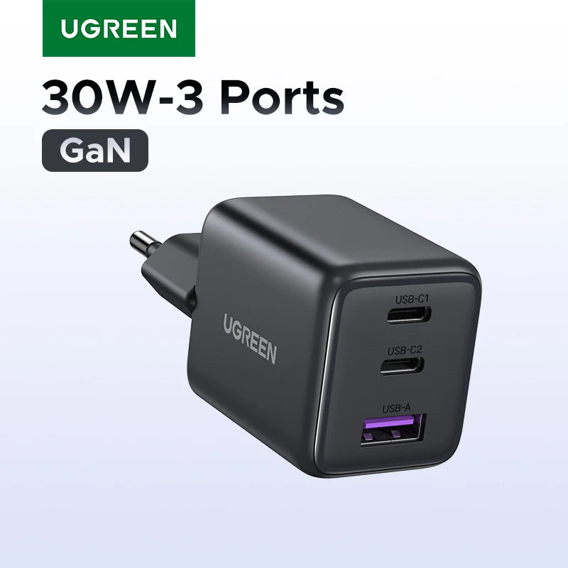 UGREEN 30W GaN Charger PD 3.0 QC4.0 USB C Charger For iPhone 17 16 15 Pro Samsung S25 Xiaomi Tablet iPad Air Pro Phone Charger