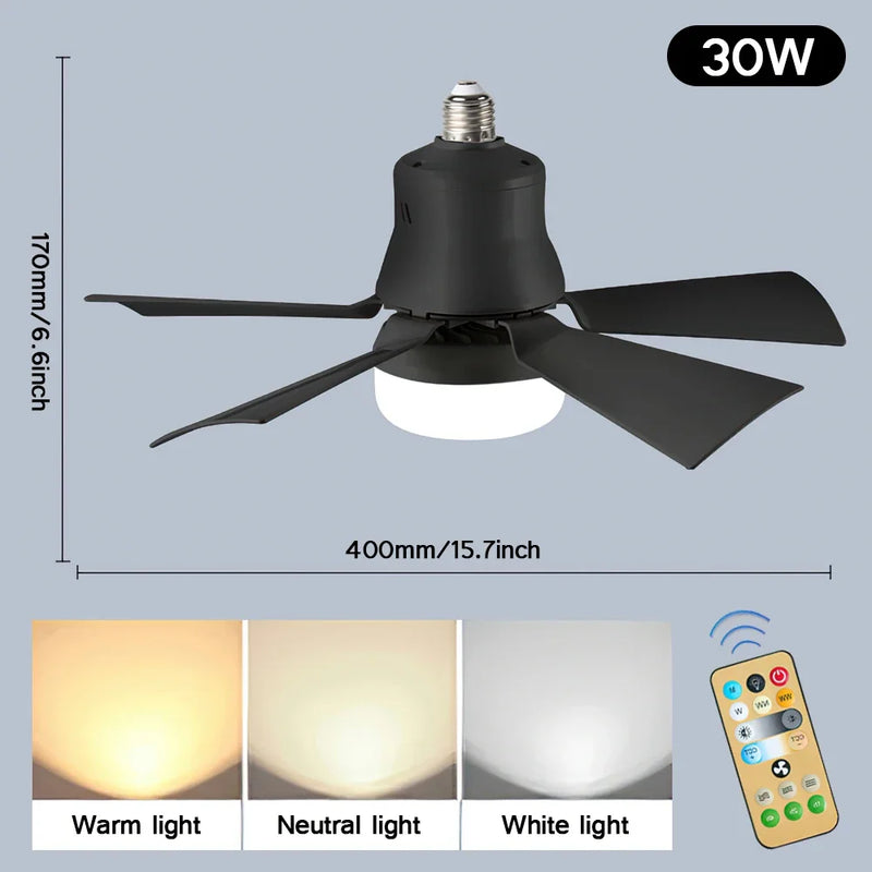 Black/White 30W LED Ceiling Fan with Lamp Fixture 5-Speed Fan Durable Silent Ceiling Fan for Bedroom Balcony Study AC85-265V