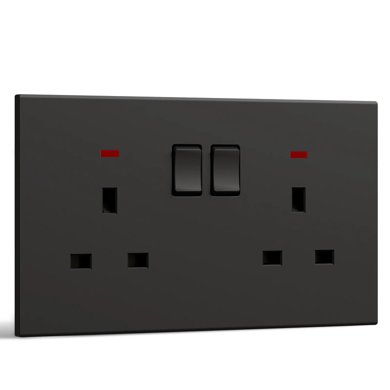 BSEED UK Standard Switched Wall Socket Double Electric UK Outlet with Switch Integrated Panel Plastic for Kitchen Bedroom 13A