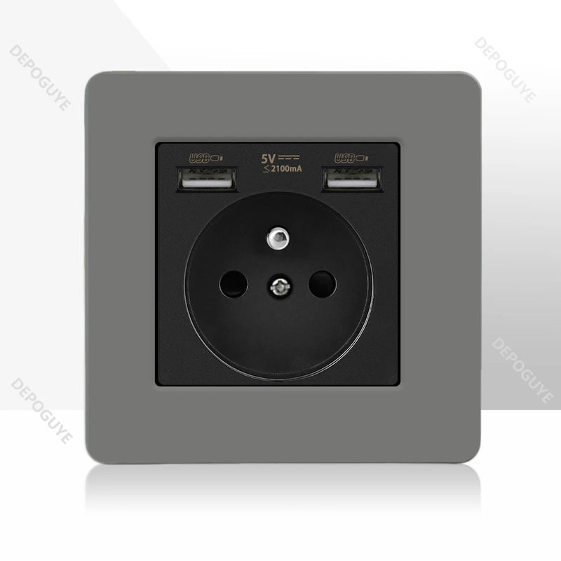 Retro Toggle Switch 1-4 Gang 2 Way Light Switch,EU French Plug Power Outlet Socket With Dual USB Stainless Steel Panel 86 Type