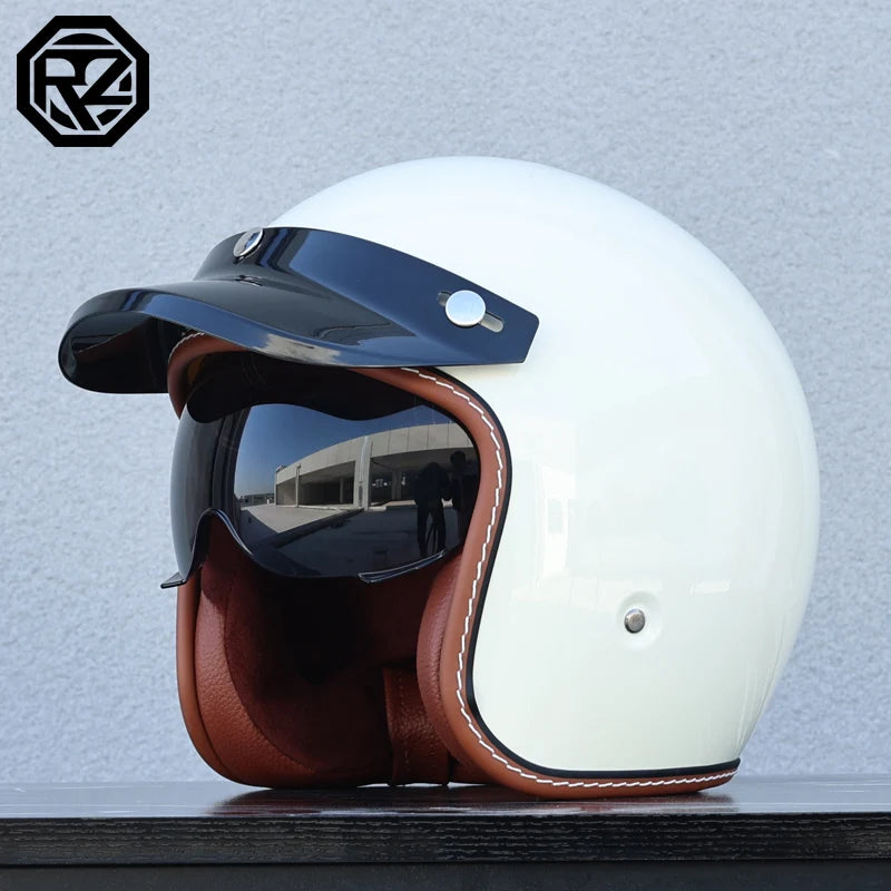 ORZ adult motorcycle helmet with built-in sun visor retro cruise 3/4 half helmet capacity motor DOT approval