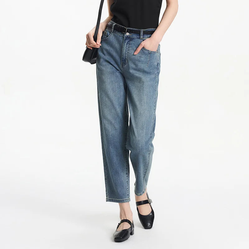 Semir Women Jeans Elastic 2026 Waist Vintage Tapered Urban Casual Everyday Style Soft Comfortable Daily Wear Trendy Versatile