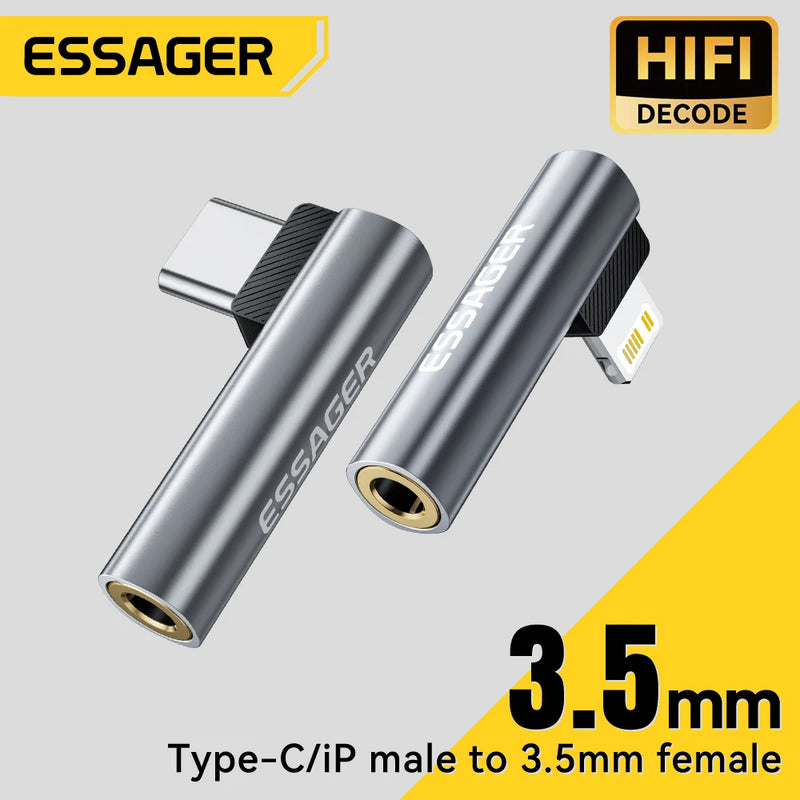 Essager L-shape Type-C to 3.5mm Jack Audio Adapter for iPhone 16 15 Samsung Lighting to 3.5mm Headphone Adapter for iPhone 14 1