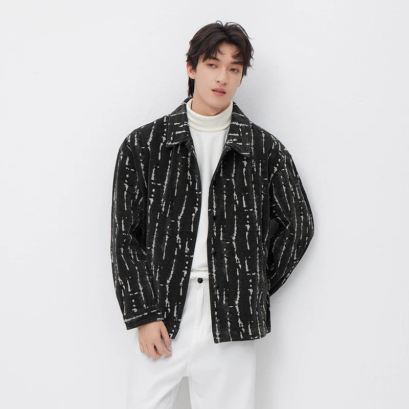 Semir Textured Jacket Men Spring Jacquard Denim Vintage Washed Loose Casual Fashion Personality Stylish Top