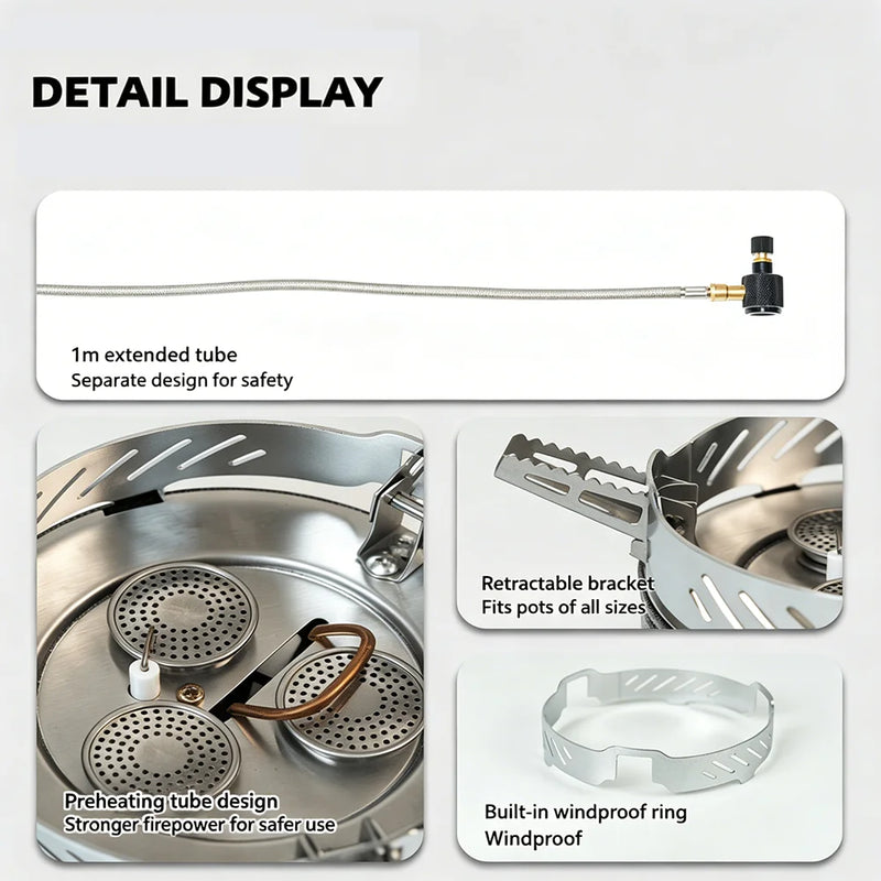 Camping Gas Stove Portable Split Burner Preheating Tube 8800W High Power  Wind Shield Folding Legs Butane For Hiking Fishing