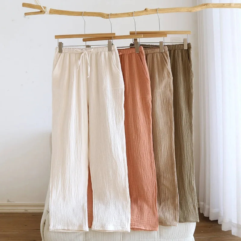 Thin Simple Crepe Home Pants Lounge Wear 2026 New Women's Spring/Summer Sleeper Pants 100% Cotton Autumn Pajama Pants
