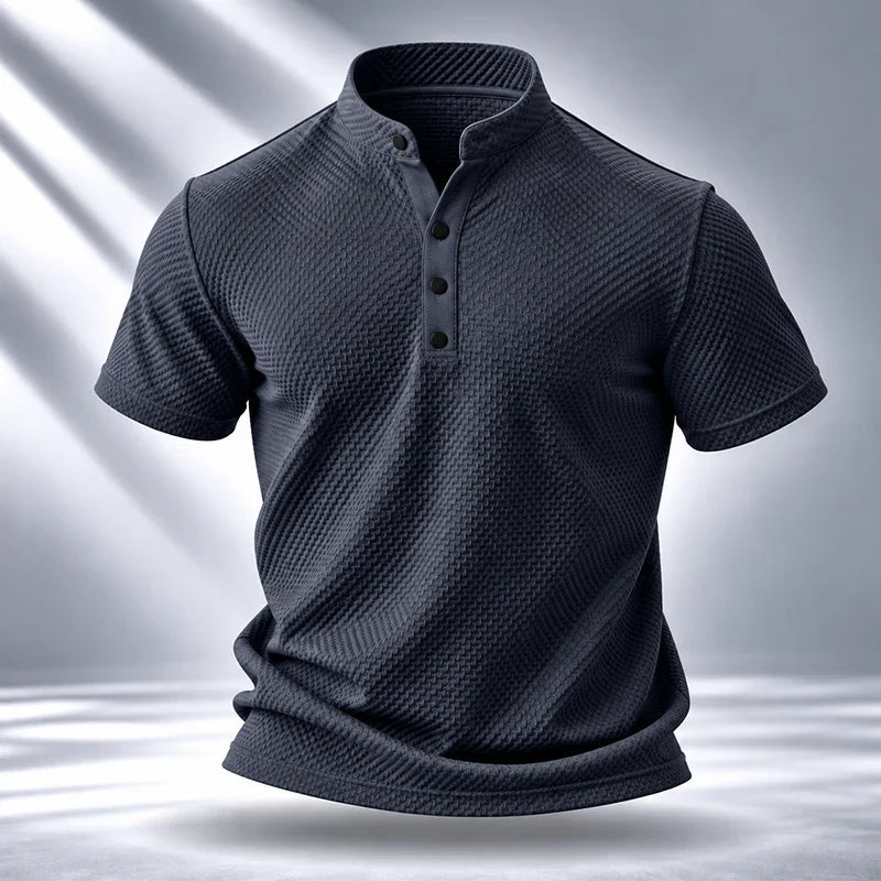 Mens Stand Collar Short Sleeve Shirt Soft Durable Waffle Premium Fabric Suitable For Daily Walking And Light Sports Occasions