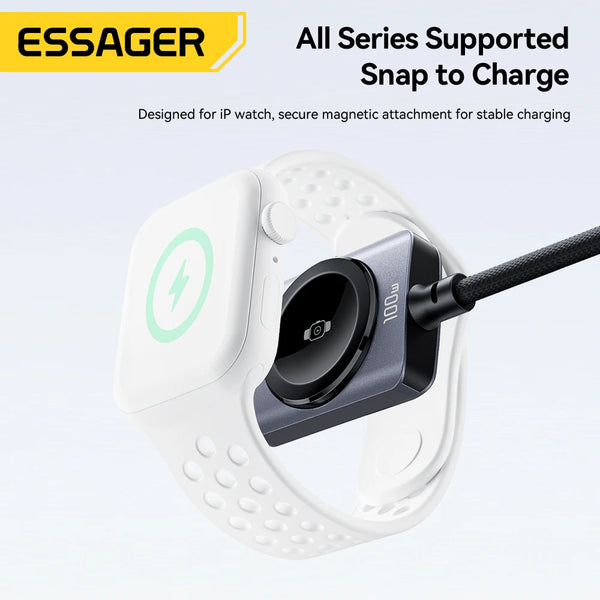 ខ្សែសាកនាឡិកា Essager 100W 2 ក្នុង 1 សម្រាប់ iPhone17 16 15 Pro Max iWatch ឆ្នាំងសាកម៉ាញេទិកប្រភេទ C ទៅប្រភេទ C ខ្សែសាកលឿន