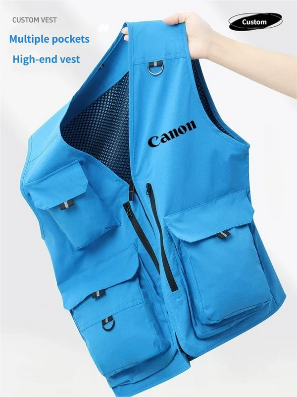 Men's and women's same style photography Reporter multi-pocket deep V-neck vest solid color  work clothes team logo uniform