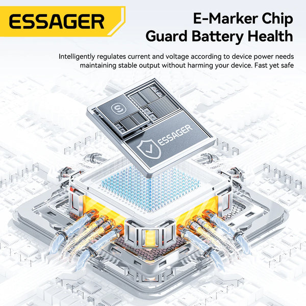 ខ្សែសាក Essager 100W Type-C ខ្សែសាកទូរស័ព្ទបត់បាន PD សាកថ្មលឿនសម្រាប់ iPhone 17 16 15 Pro Max Macbook Samsung Huawei Xiaomi