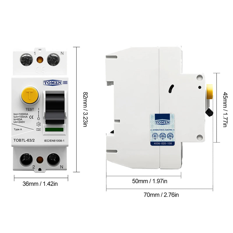 TOMZN Electromagnetic RCCB Residual Current Breaker – A/AC/B/F Type, 2P/4P, 40A/63A, 30/100/300mA, Anti-Electric Shock