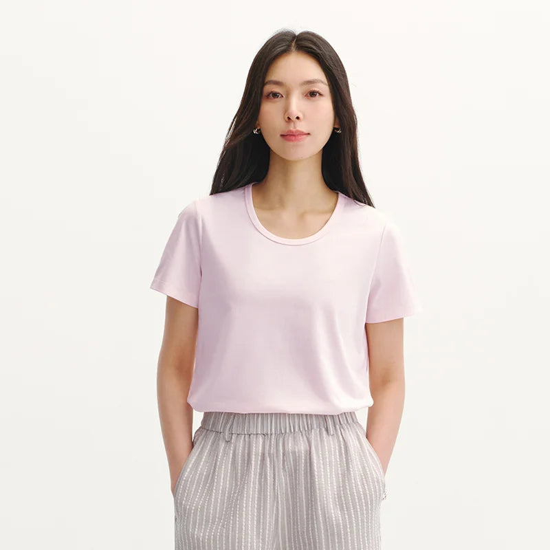 Semir Womens Tshirt 2026 Slim Solid Basic Crew Neck White Fashion Casual Soft Daily Wear