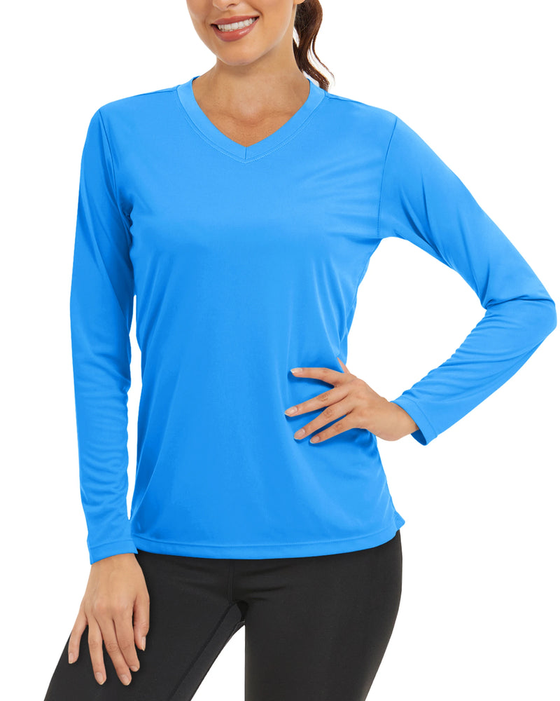 TACVASEN Summer Sun Protection Shirts UPF 50+ Womens Long Sleeve V Neck Shirts Lightweight Quick Dry Tee Shirts Outdoor Pullover