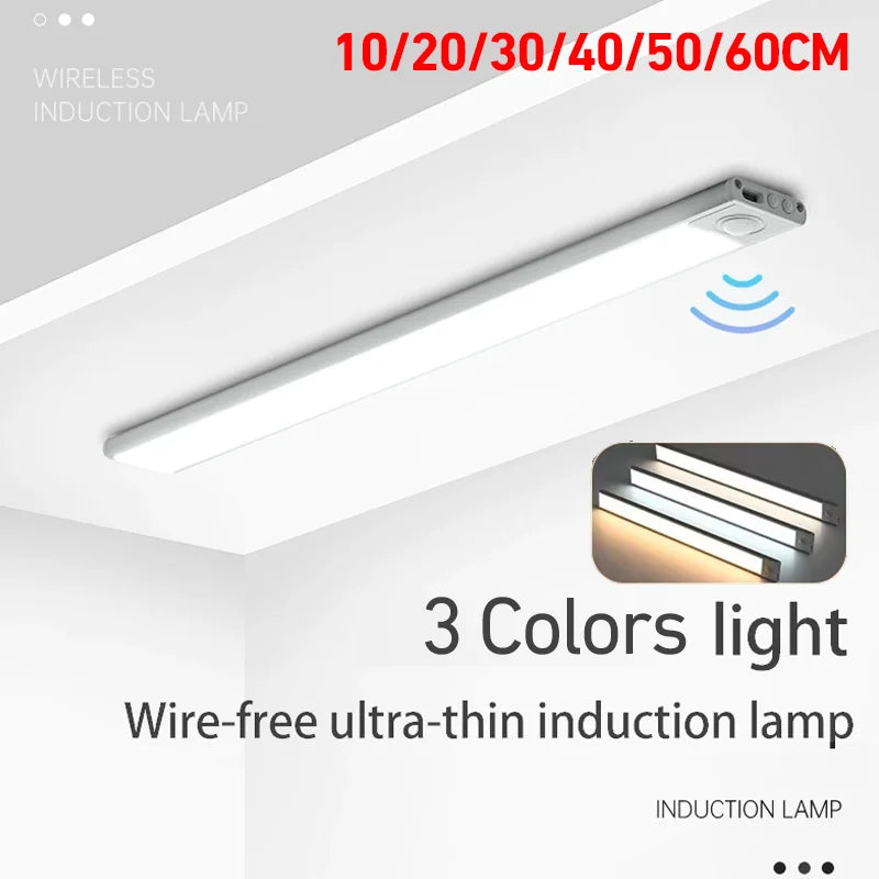 10-60CM LED Night Light Wireless Motion Sensor Under Cabinet Lights Ultra Thin USB Rechargeable Lamp Kitchen Bedroom Lighting