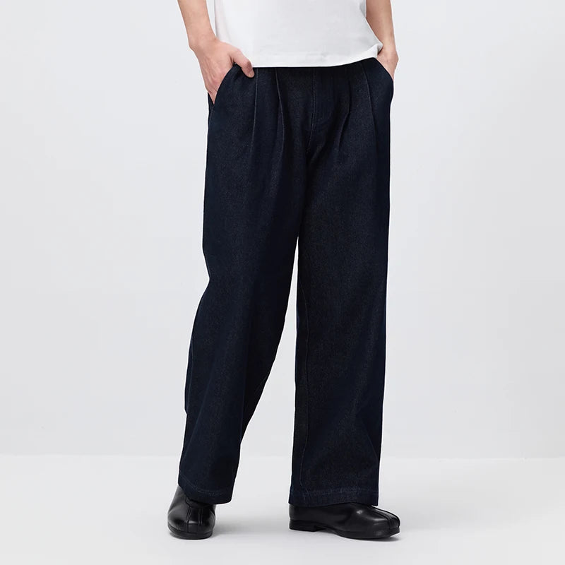 Semir Men Jeans Retro Pleated Loose Wide Leg Cotton Straight Denim Casual Autumn Pants Essential Daily Wear 2026