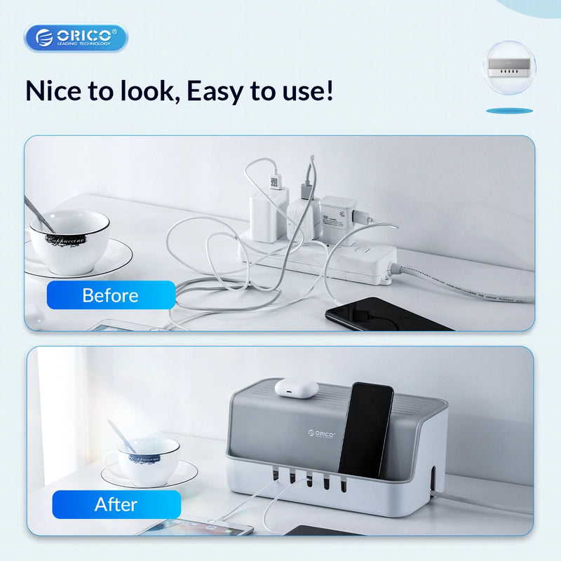 ORICO Power Strip Storage Box Cable Management Winder for Sockets Mobile Phone Holder Charging Cables Organizer