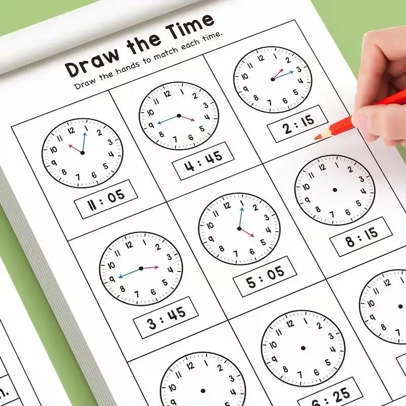 1pcs Kids' Time Telling Workbook – Homeschool & Classroom Activities, Reading Math, Back to School