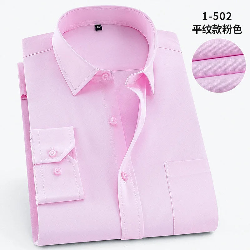 2026 New Men's Black-White Patchwork Long Sleeve Shirt, Business Office Shirts, Sky Blue Slim Fit Camisa/Chemise S-5XL