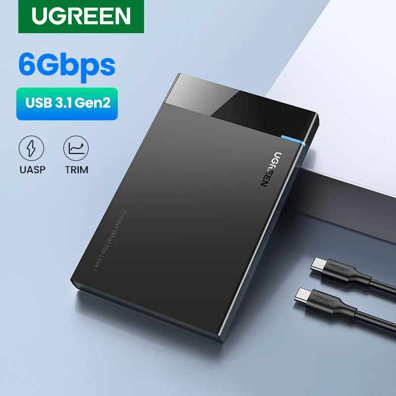UGREEN HDD Case 2.5'' SATA to USB 3.0 Hard Drive Enclosure for SSD Disk HDD Box USB C 3.1 Gen 2 Case HD External HDD Enclosure