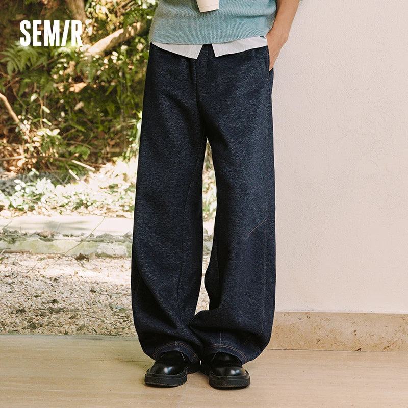 Semir Casual Pants Men Winter Faux Denim Loose Arc Pants 2025 New High Drape Relaxed Wide Leg Pants Popular Men'S Clothing