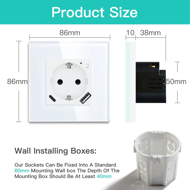 BSEED EU Standard Wifi Smart Socket With 20W USB Type-C Port Power Monitor Timing Function Tuya Alexa Smart Home Control 16A