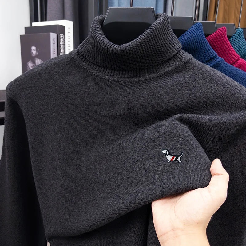 Brand Luxury Man Long-Sleeved Knitwear Dog Embroidery Double Collar Spring British Style New Sweater Trend Fashion Mens Clothing