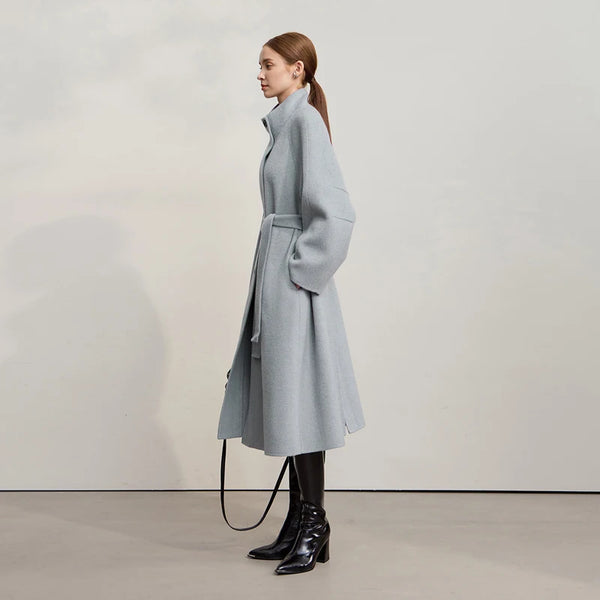 AMII Woolen Coat Woman 2026 Winter New Solid Color Long Sleeves Jacket With Stand Collar Versatile Loose Long Outerwear 12544042