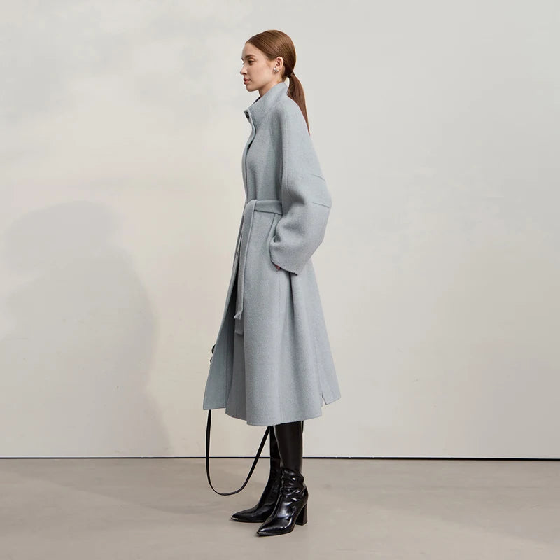 AMII Woolen Coat Woman 2026 Winter New Solid Color Long Sleeves Jacket With Stand Collar Versatile Loose Long Outerwear 12544042