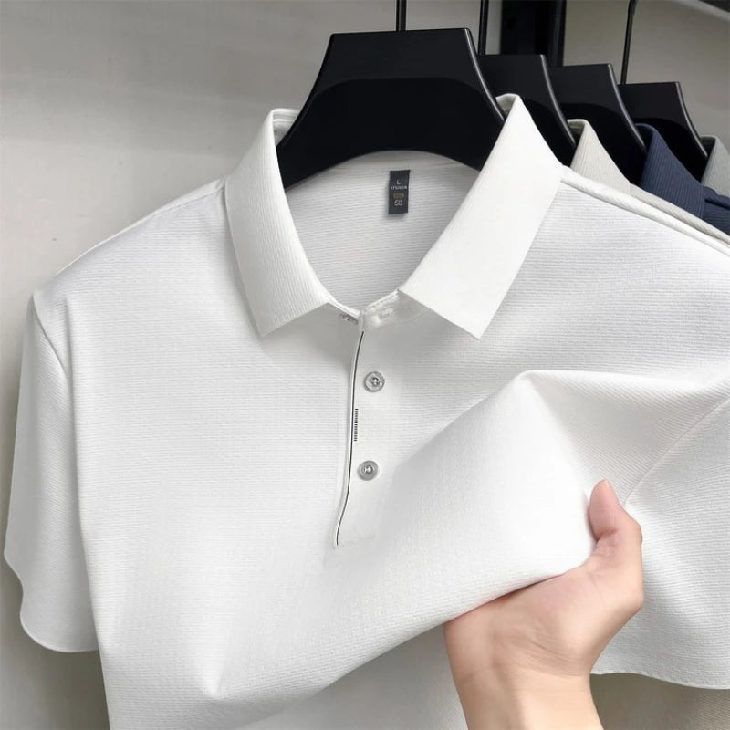 Men's Cooling Ice-Silk Polo Shirt | Business Casual Short Sleeve Top for Summer