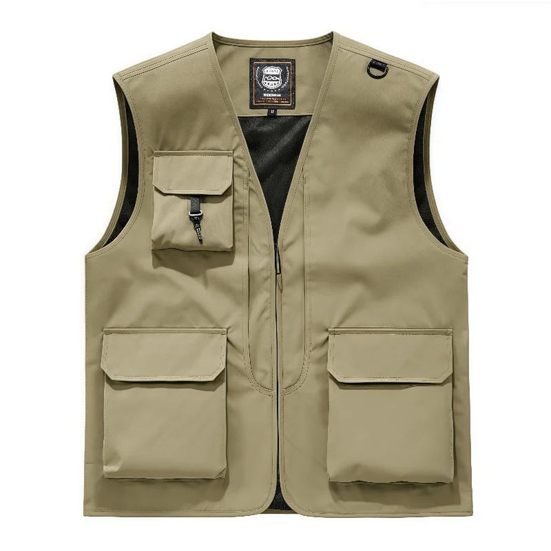 Men Spring Summer Stand-up Collar Multi-pocket Outdoor Vests Men's Thin Cargo Vest Male Loose Fishing Photography Tactical Vest