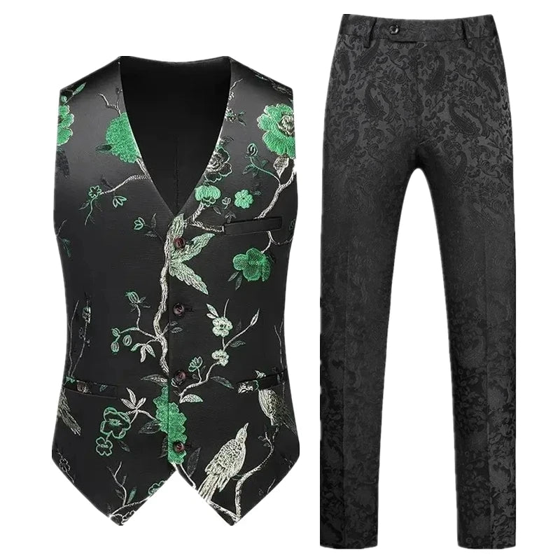 Men's Red Two-Piece Set, Sleeveless V-neck Vest with Trousers, White, Black, Red, Silver, Green,Purple To Choose From!