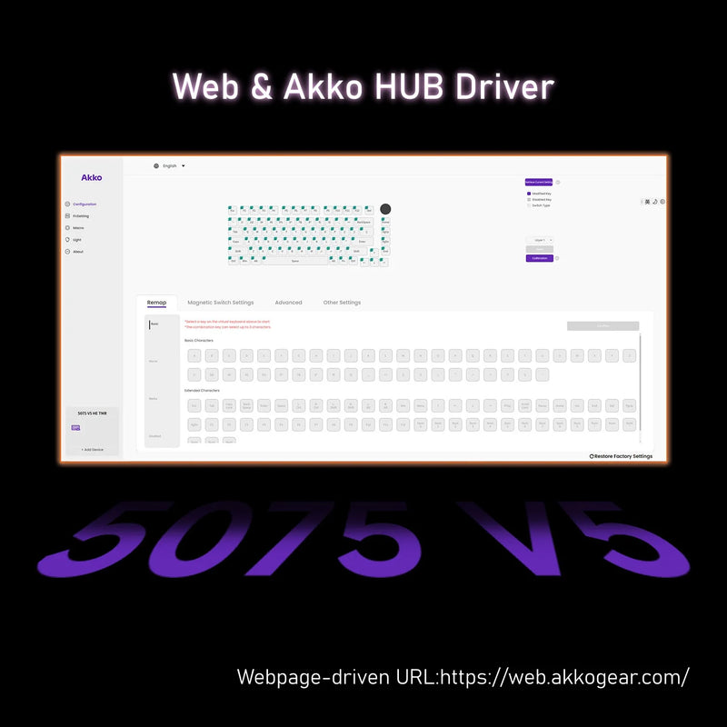 Akko Magnetic Keyboard 5075 V5 TMR 75% RT0.005mm Hot-swap Compatible with Magnetic/Mechanical Switches 8K ARGB Gaming Keyboard