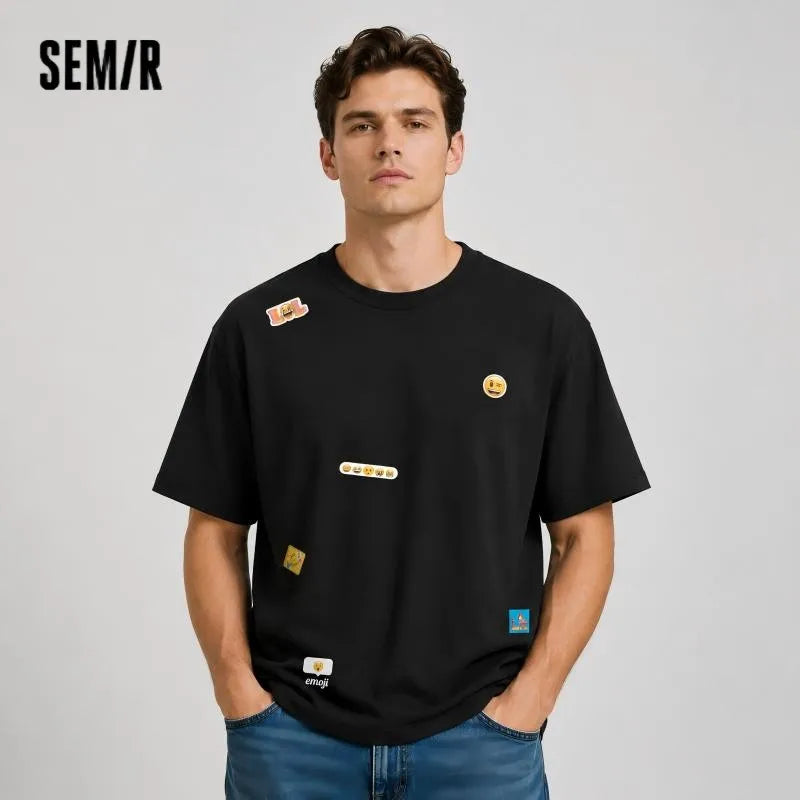 Semir Men Tshirt Cotton Print Short Sleeve Knit Top 2026 Summer Simple Fashion