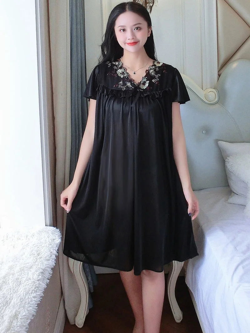 Nightwear Sexy Night Dress Nightie Sleeping Home Dress Pijama Plus Size Sleepwear Women's Silk Satin Sleepdress Nightgowns