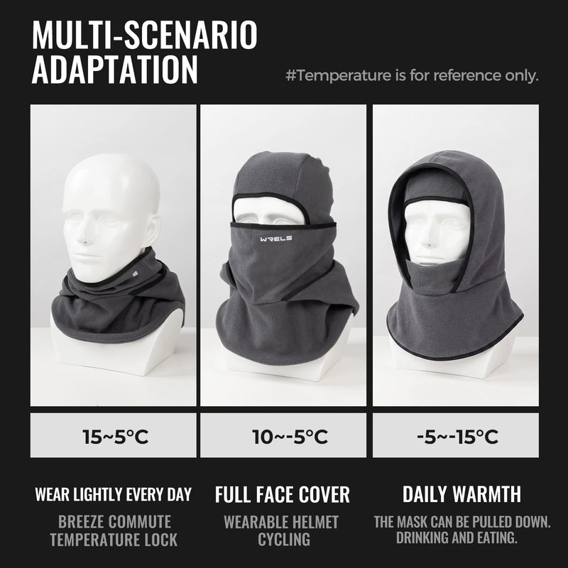 WRELS Ski Mask Fleece Balaclava Windproof Thermal Full Face Mask Motorcycle Cycling Outdoor Work Men Women Thick Warm Neck Cover
