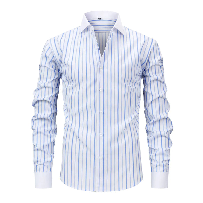 Men's Long-sleeve Stretch Shirt with Black-White Stripes; Suitable for Weddings/Parties/Business/Casual Wear; Red, Blue, Yellow.