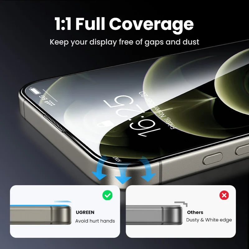UGREEN for iPhone 16 15 14 13 12 Pro Max Screen Protector for iPhone 16 Plus Tempered Glass for iPhone 15 XR Glass 9D Films
