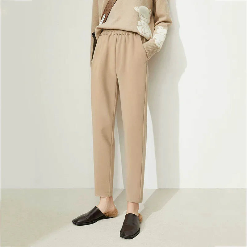 Amii Minimalism Casual Pants Women Fashion High Waist Wool Pants Elastic Sport Straight Pant Female Bottoms Trousers 12130296