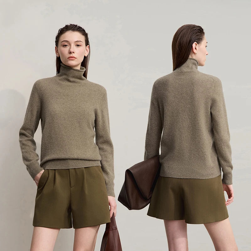 អាវក្រោះ Cashmere សម្រាប់នារី AMII សម្រាប់ធ្វើដំណើរទៅធ្វើការ អាវក Turtleneck ដែលអាចបត់បែនបាន រដូវរងាឆ្នាំ ២០២៦ អាវយឺតដៃវែងថ្មីសម្រាប់នារី 12524096
