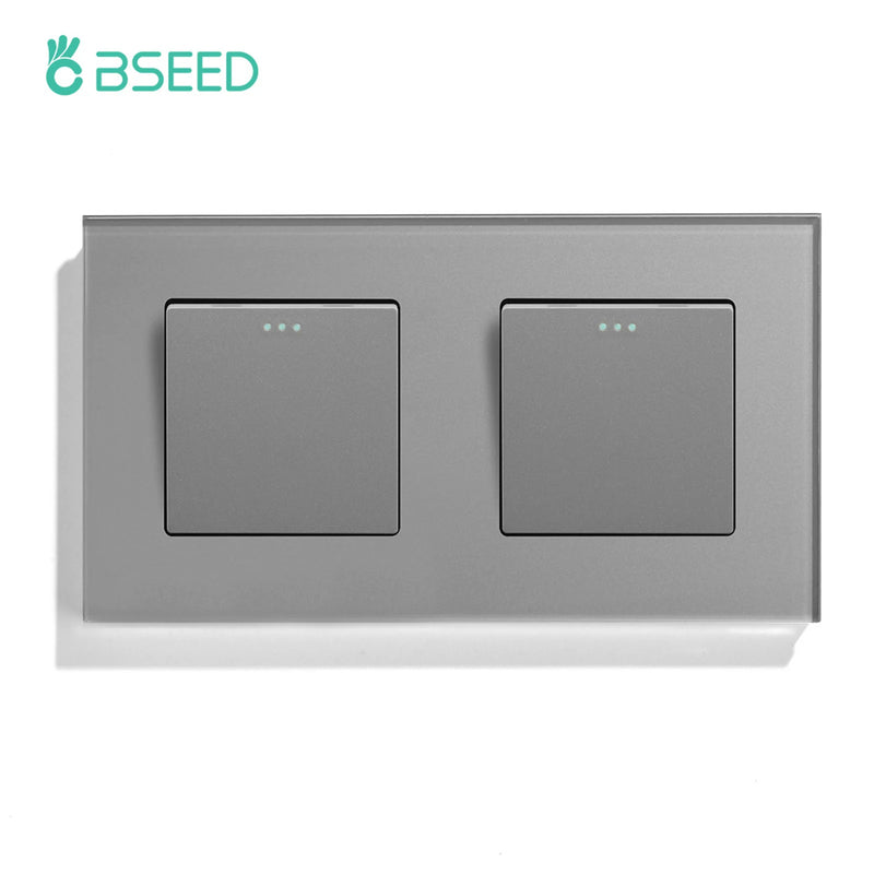 BSEED Mechanical Wall Light Push Switch 1/2Gang 1Way Automatic Rebound Switches Button With Glass Frame 250V