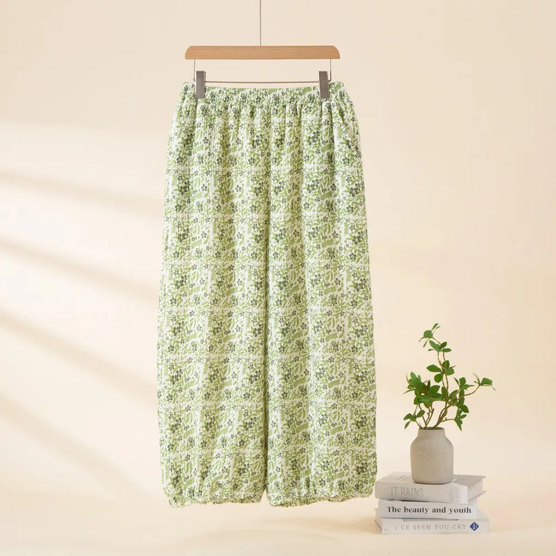 Thin Style Floral Print Pajamas Pants Sleepwear 100% Cotton Sleep Bottoms Comfort Pants Casual Summer Home Clothes Nightwear