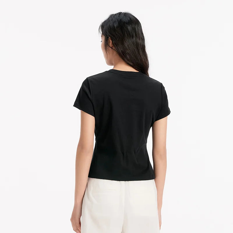 Semir Womens Tshirt 2026 Short Style Solid Slim Regular Shoulder Knot Asymmetric Design Casual Soft