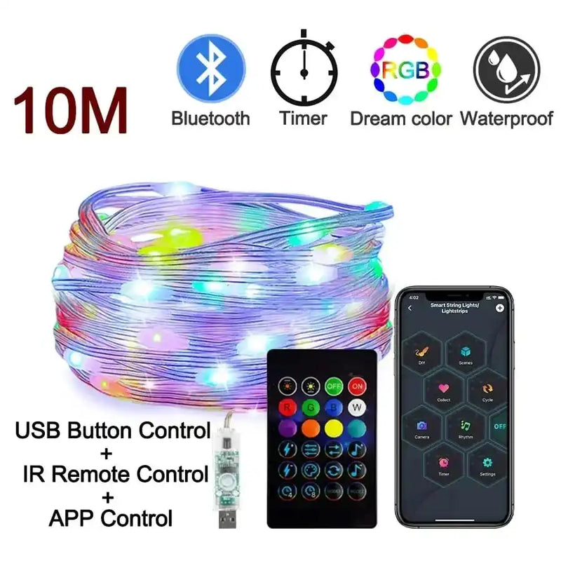 LED Fairy Light String Led Wire String Light Bluetooth APP Remote Control PVC Wire Dream Color Light Garden Party Wedding Decor