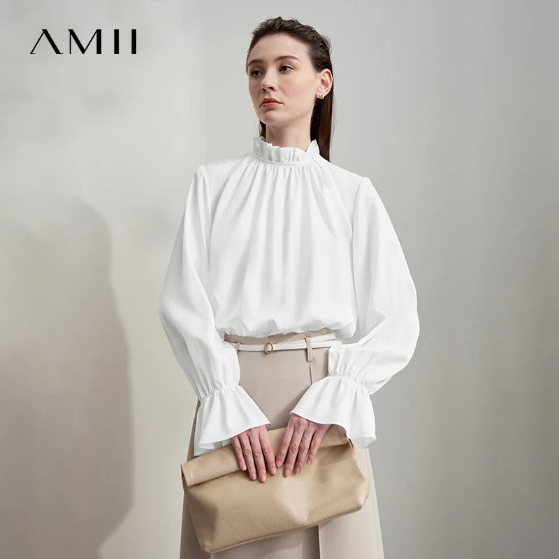 អាវស្រី AMII សាមញ្ញ កអាវឈរ ដៃអាវមេអំបៅ អាវ និងអាវក្រៅ រដូវស្លឹកឈើជ្រុះ ឆ្នាំ២០២៥ អាវការិយាល័យថ្មីសម្រាប់នារីៗ 12543102